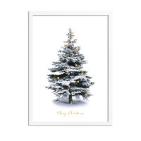Weihnachtsposter Frohe Weihnachten Weihnachtsbaum - Gold Weihnachtskugeln