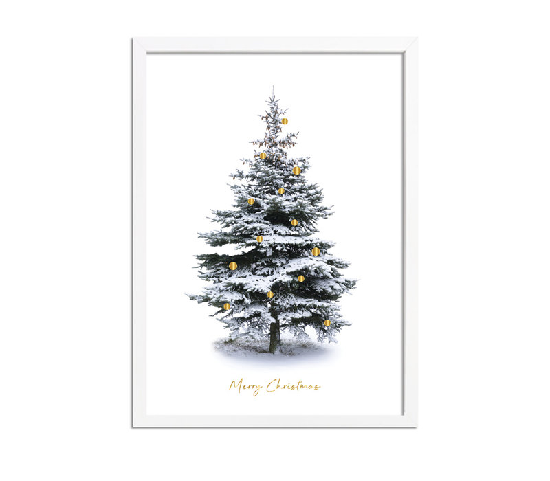 Weihnachtsposter Frohe Weihnachten Weihnachtsbaum - Gold Weihnachtskugeln