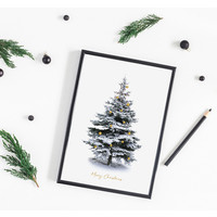 Weihnachtsposter Frohe Weihnachten Weihnachtsbaum - Gold Weihnachtskugeln