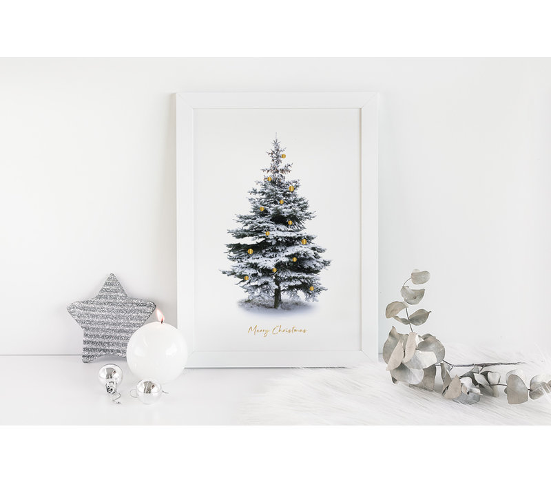 Weihnachtsposter Frohe Weihnachten Weihnachtsbaum - Gold Weihnachtskugeln