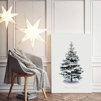 Weihnachtsposter Frohe Weihnachten Weihnachtsbaum - Gold Weihnachtskugeln