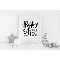 Weihnachtsposter  Baby it's cold outside - Weihnachtsdekoration Schwarz-Weiß