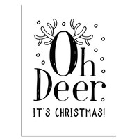 Kerstposter Oh Deer It's Christmas - Kerstdecoratie Zwart wit