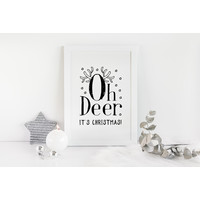 Weihnachtsposter  Oh Deer It's Christmas - Weihnachtsdekoration Schwarz-Weiß