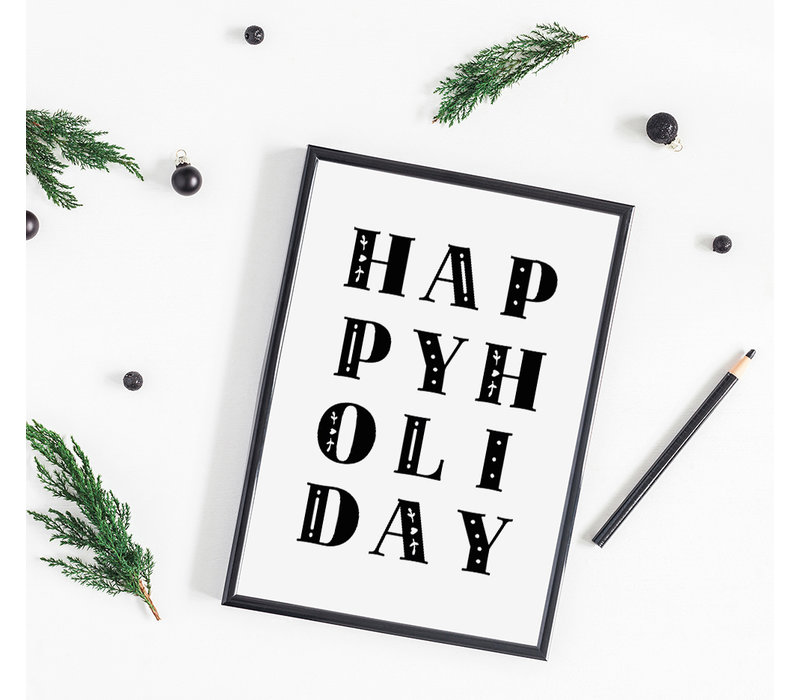 Weihnachtsposter  Happy Holiday - Weihnachtsdekoration Schwarz-Weiß