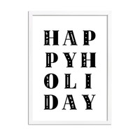 Kerstposter Happy Holiday - Kerstdecoratie Zwart wit