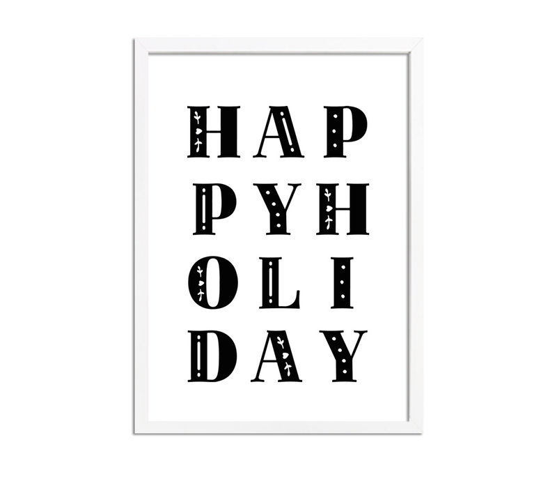 Weihnachtsposter  Happy Holiday - Weihnachtsdekoration Schwarz-Weiß