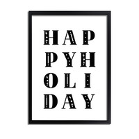 Weihnachtsposter  Happy Holiday - Weihnachtsdekoration Schwarz-Weiß