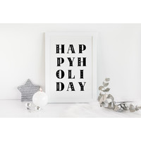 Weihnachtsposter  Happy Holiday - Weihnachtsdekoration Schwarz-Weiß