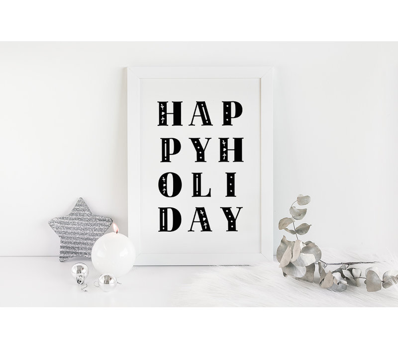 Weihnachtsposter  Happy Holiday - Weihnachtsdekoration Schwarz-Weiß