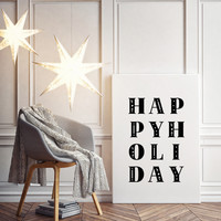 Weihnachtsposter  Happy Holiday - Weihnachtsdekoration Schwarz-Weiß