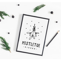 Weihnachtsposter Mistletoe - Weihnachtsdekoration Schwarz-Weiß