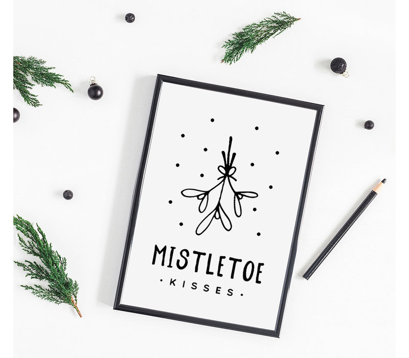 Weihnachtsposter Mistletoe - Weihnachtsdekoration Schwarz-Weiß