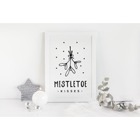 Weihnachtsposter Mistletoe - Weihnachtsdekoration Schwarz-Weiß