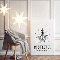 Weihnachtsposter Mistletoe - Weihnachtsdekoration Schwarz-Weiß