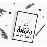 Weihnachtsposter Snow is falling - Weihnachtsdekoration Schwarz-Weiß