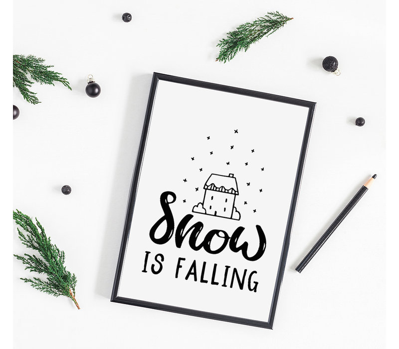 Kerstposter Snow is falling - Kerstdecoratie Zwart wit