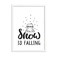 Weihnachtsposter Snow is falling - Weihnachtsdekoration Schwarz-Weiß