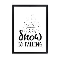 Weihnachtsposter Snow is falling - Weihnachtsdekoration Schwarz-Weiß