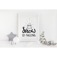 Weihnachtsposter Snow is falling - Weihnachtsdekoration Schwarz-Weiß