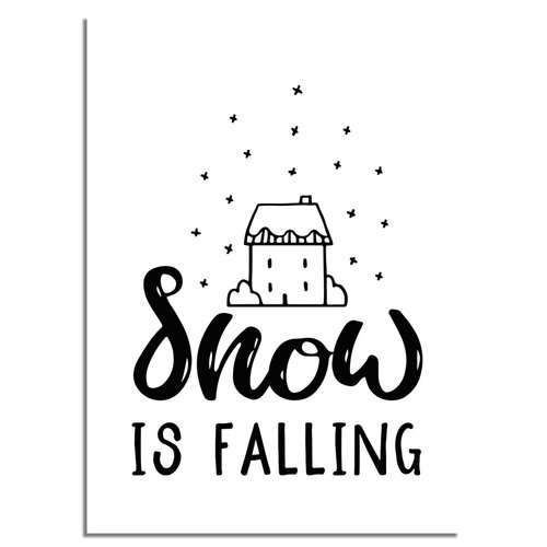 Kerstposter Snow is falling - Kerstdecoratie Zwart wit 