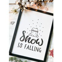 Weihnachtsposter Snow is falling - Weihnachtsdekoration Schwarz-Weiß