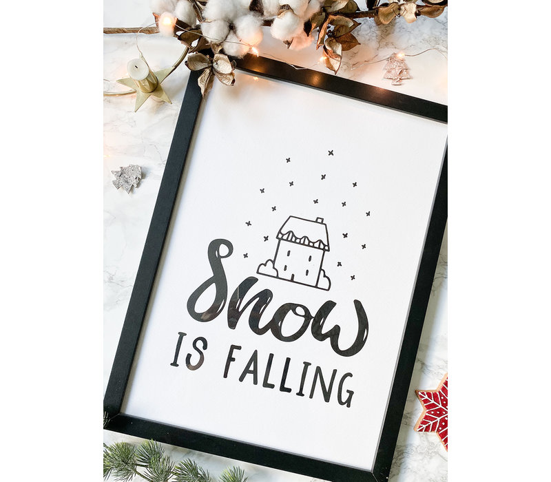 Weihnachtsposter Snow is falling - Weihnachtsdekoration Schwarz-Weiß
