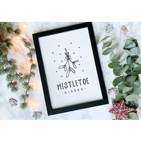Weihnachtsposter Mistletoe - Weihnachtsdekoration Schwarz-Weiß