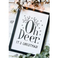 Kerstposter Oh Deer It's Christmas - Kerstdecoratie Zwart wit