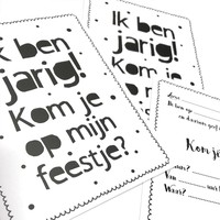 Setje Uitnodiging Kinderfeestje - Zwart wit  - 20 stuks