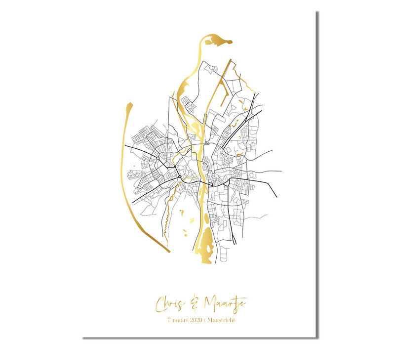 Affiche de mariage « Plan de la ville » - Affiche de mariage dorée