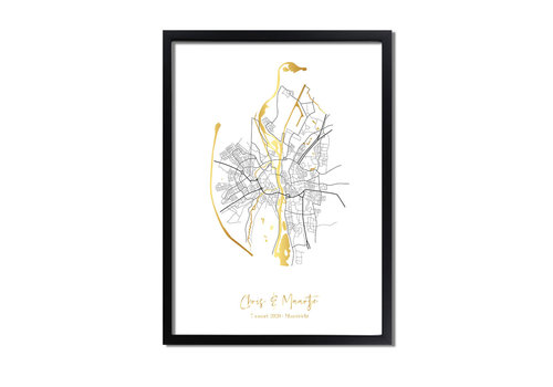 DesignClaud Affiche de mariage « Plan de la ville » - Affiche de mariage dorée