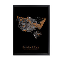 Hochzeitsposter Goldfolie / Silberfolie / Kupferfolie Stadtplan - Hochzeitsgeschenk personalisiert  - Copy - Copy - Copy - Copy