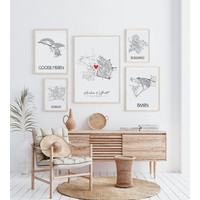 Wedding Poster Living Together Two City Maps + heart personalized