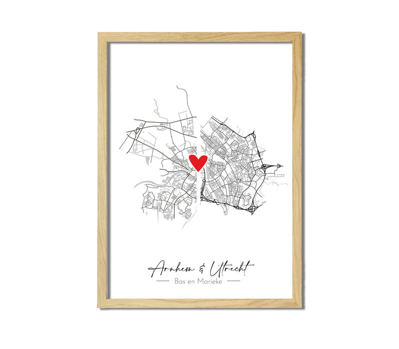 Wedding Poster Living Together Two City Maps + heart personalized