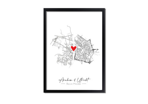 DesignClaud Affiche de mariage « Vivre ensemble » : deux cartes de villes + cœur personnalisé