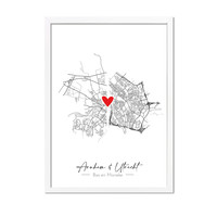 Wedding Poster Living Together Two City Maps + heart personalized