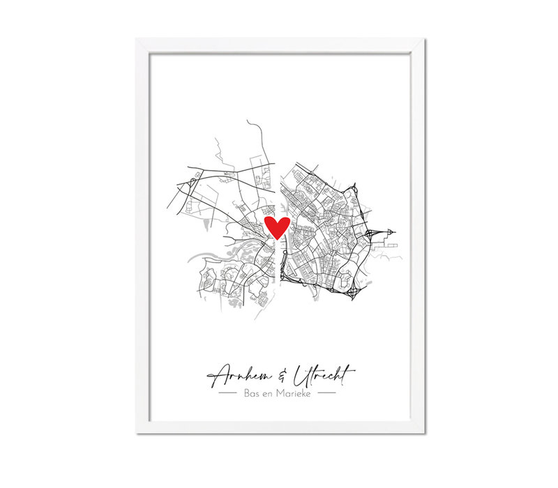 Wedding Poster Living Together Two City Maps + heart personalized