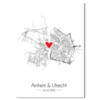 Wedding Poster Living Together Two City Maps + heart personalized