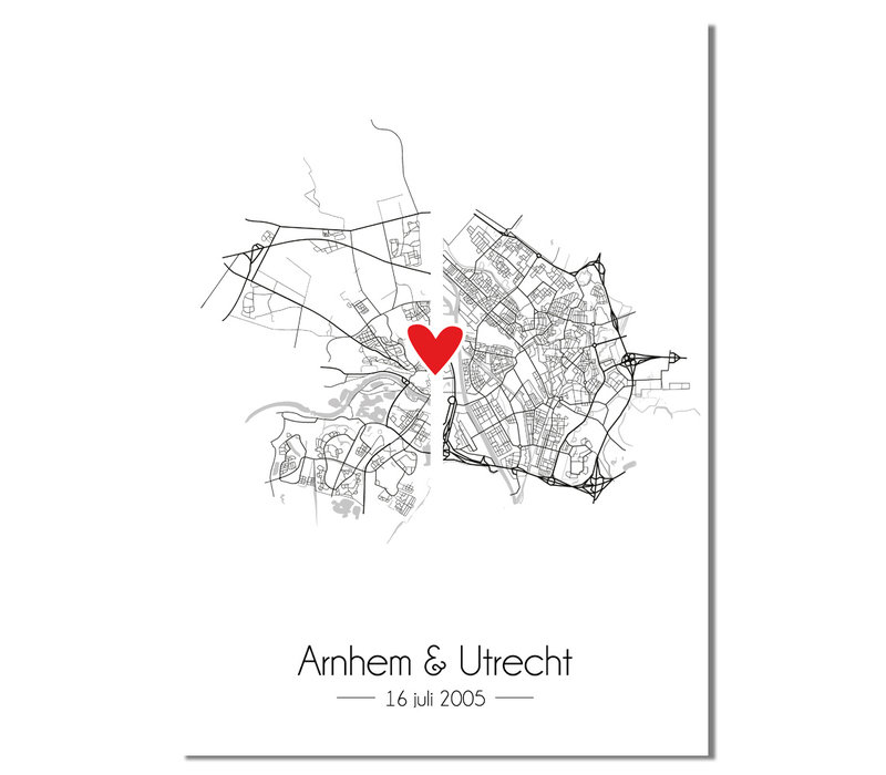 Wedding Poster Living Together Two City Maps + heart personalized