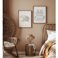 Wedding Poster Living Together Two City Maps + gold heart personalized