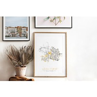 Affiche de mariage personnalisée « Vivre ensemble » : deux cartes de villes + cœur doré