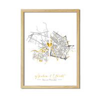 Affiche de mariage personnalisée « Vivre ensemble » : deux cartes de villes + cœur doré