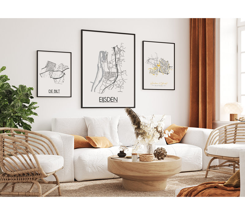 Wedding Poster Living Together Two City Maps + gold heart personalized