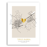 Twee Stadskaarten met Goud hartje poster