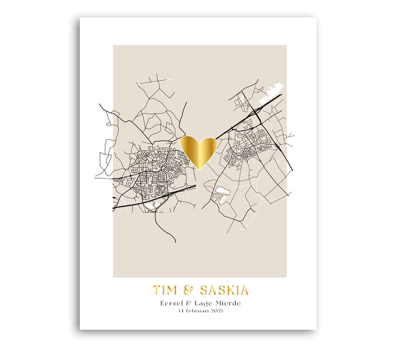 Twee Stadskaarten met Goud hartje poster