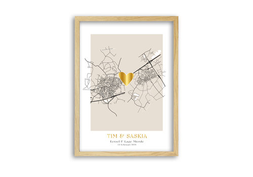 DesignClaud Twee Stadskaarten met Goud hartje poster