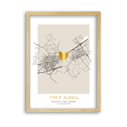 Twee Stadskaarten met Goud hartje poster 
