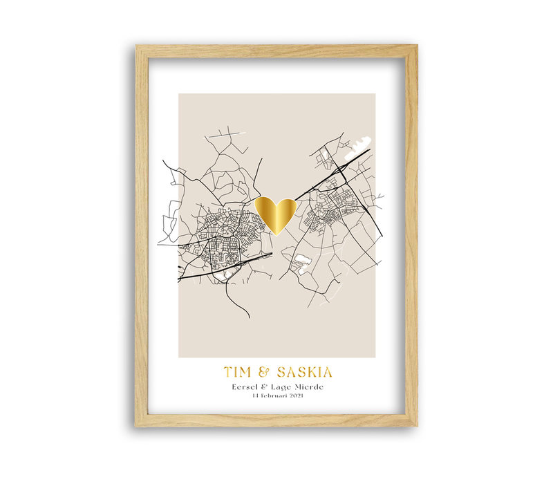 Twee Stadskaarten met Goud hartje poster