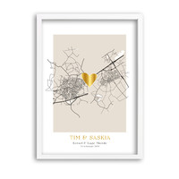 Twee Stadskaarten met Goud hartje poster